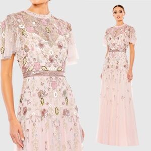 NWT Mac Duggal 9136 Pink Embellished High Neck Butterfly Sleeve Gown Size 6